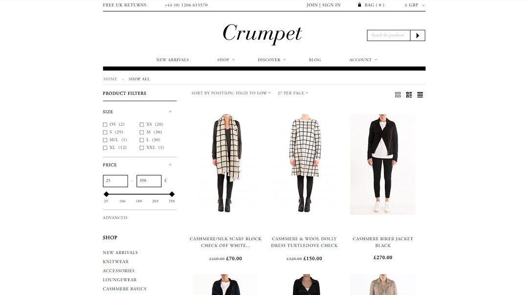 Crumpet Cashmere website built by Pawel Osmolski